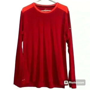 Nike DRI-FIT Running Long Sleeve Red Tech Athletic Shirt. Men’s Size Large
